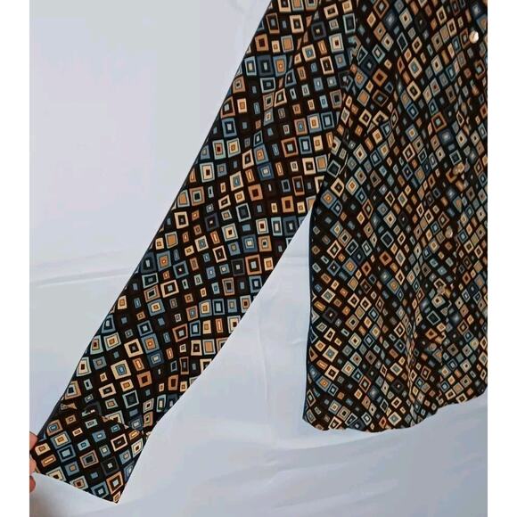 CASUAL CORNER 100% Silk Multicolor Geometric Long Sleeve Button Down Shirt Sz 6 - Picture 4 of 7